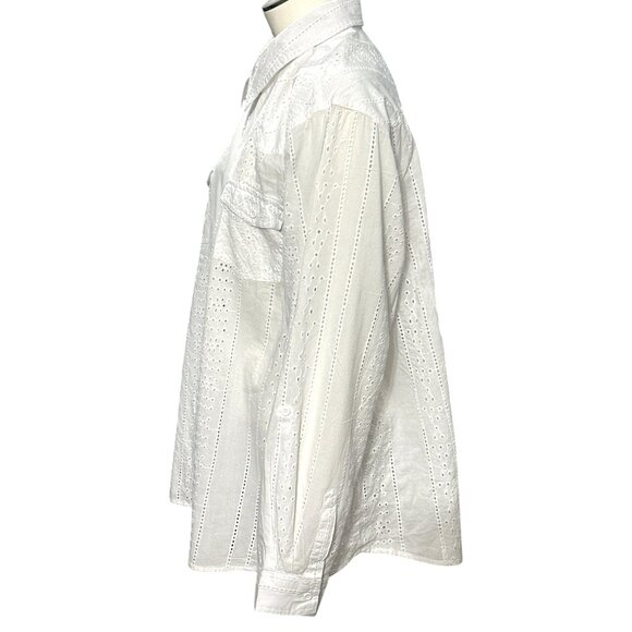 CCC Vintage White Long Sleeve Cotton Eyelet Button Up Shirt With Pockets Size XL - Picture 2 of 6